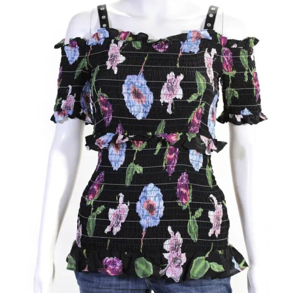 Nicole Miller Artelier Black Floral Off Shoulder Top Size Small NWT